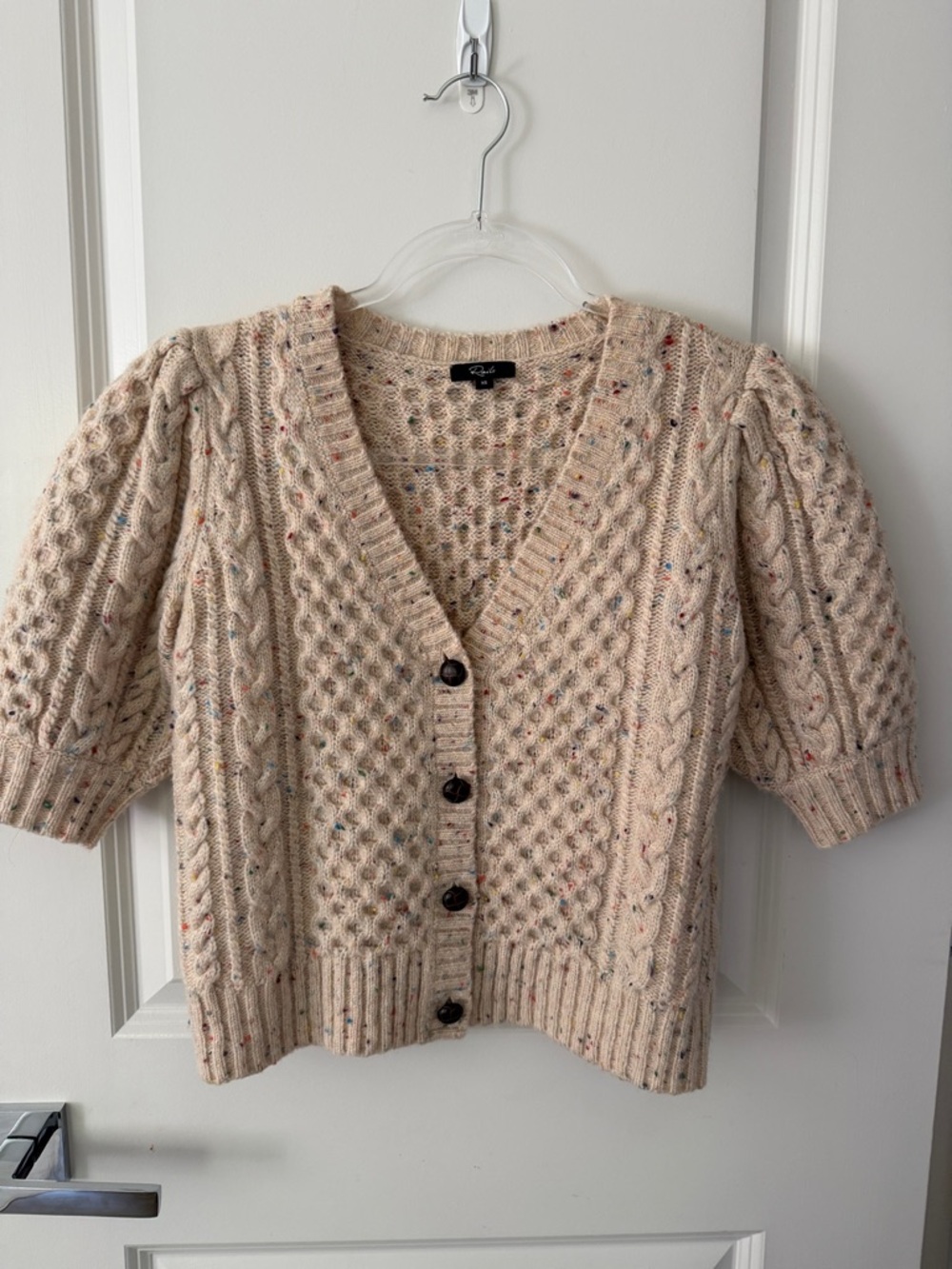 Rails Cream Speckled Cable-Knit Button Cardigan